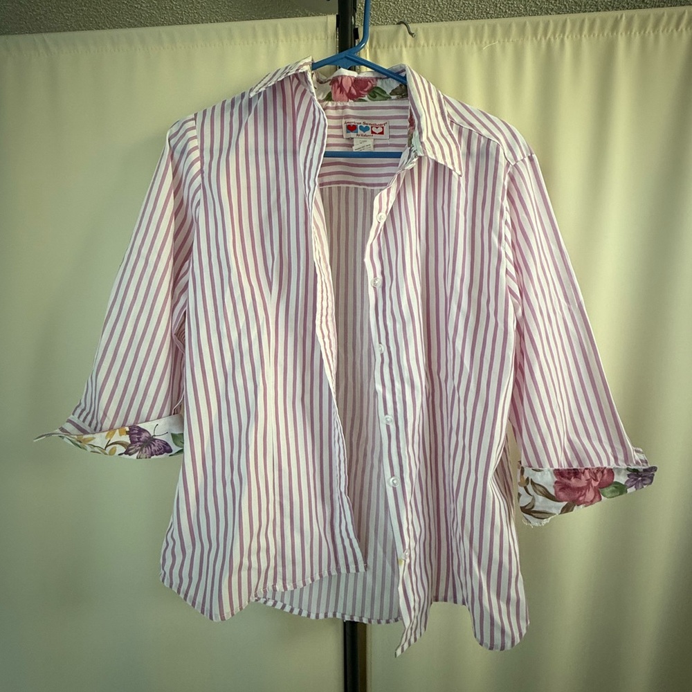 Vintage Striped button up with Floral Accents